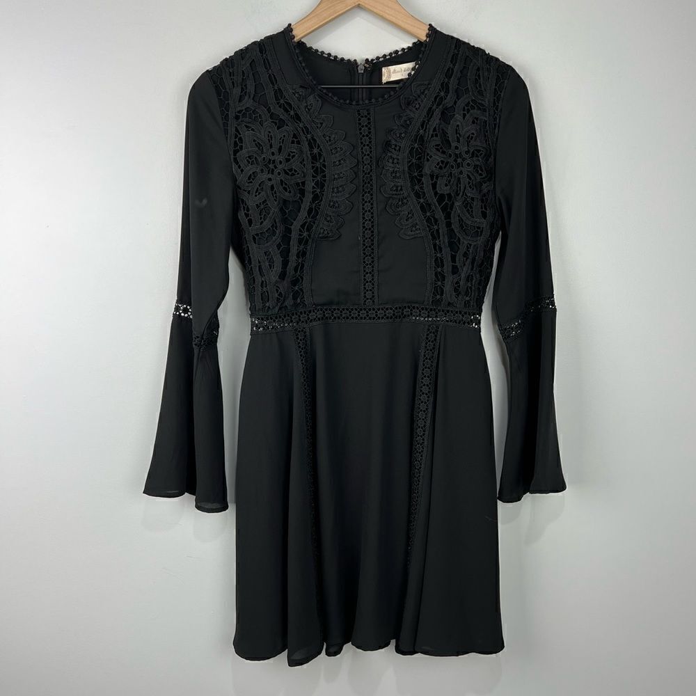 Altar’d State Black Long Bell Sleeve Waist Cut Out Dress
